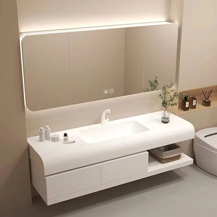 Meuble vasque suspendu moderne blanc avec miroir et rangement
