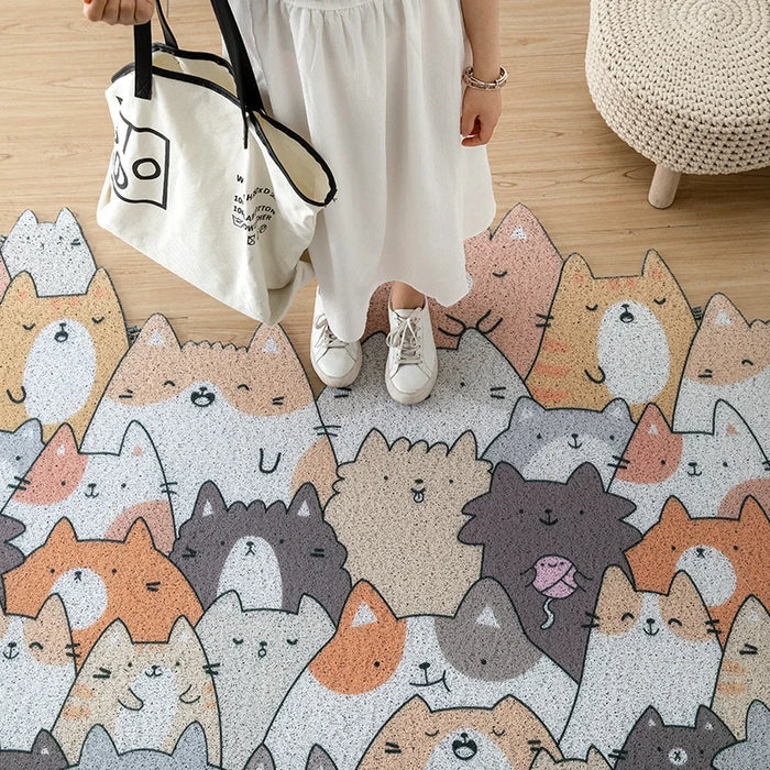 Paillasson en PVC avec motifs chats cartoon jaune pour entrée moderne