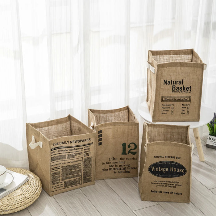 Panier de rangement cube en jute bleu pliable