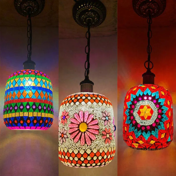 Lampe de chevet bohème turque en verre mosaïque noir