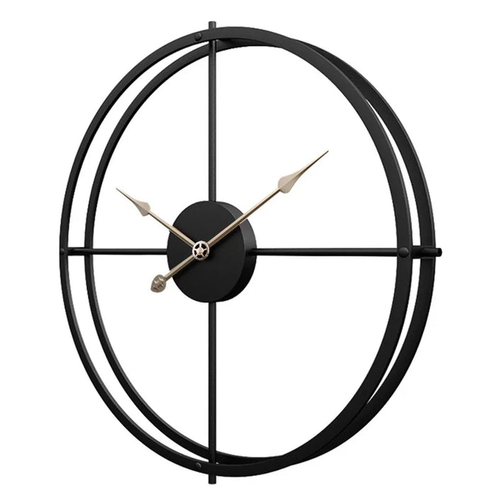Horloge murale 60 cm fer noir et doré style rétro vue face