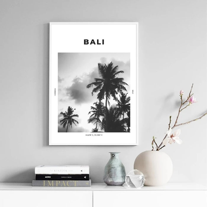 Affiche Bali noir et blanc paysage tropical