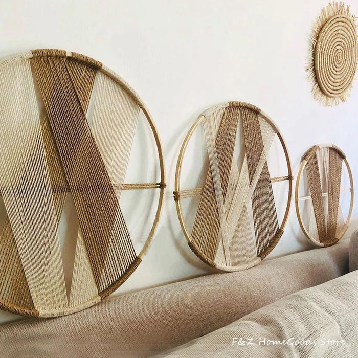 Décoration murale ronde macramé gris clair