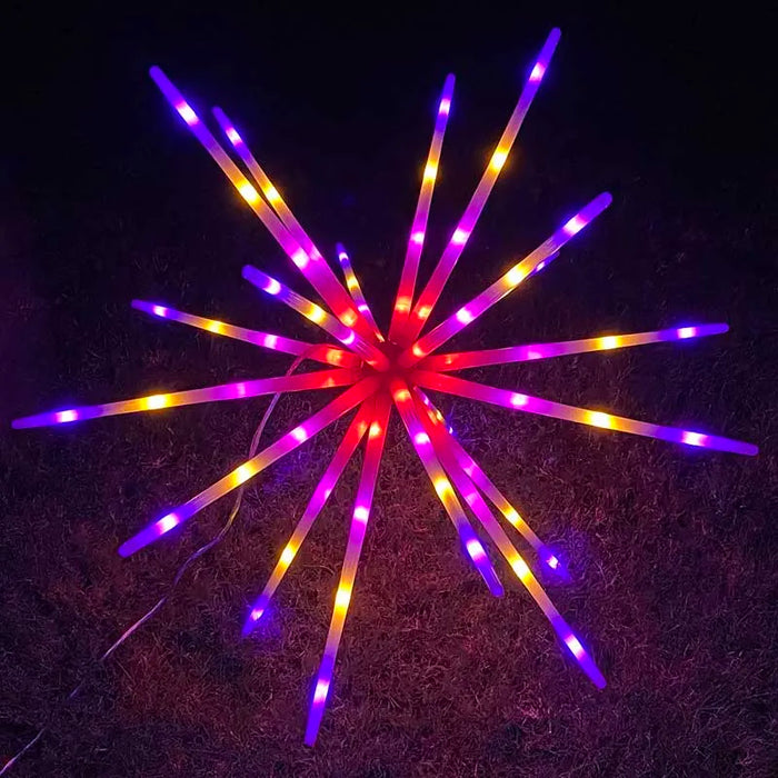 Lumière de Noël extérieure multicolore illuminant un jardin de nuit