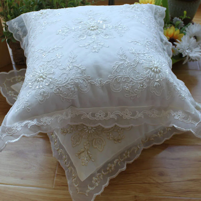 Coussin décoratif dentelle blanc 40x40 cm salon
