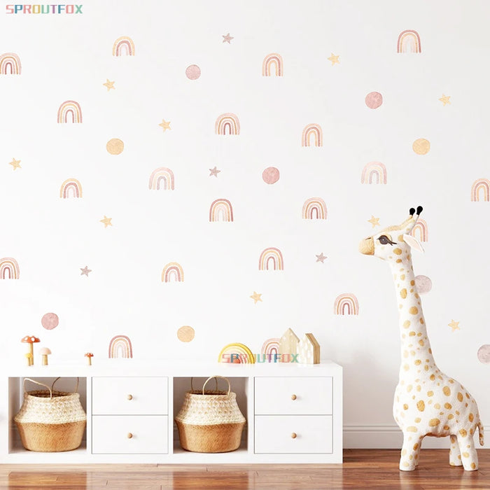 Autocollant mural arc-en-ciel Boho pour chambre enfant