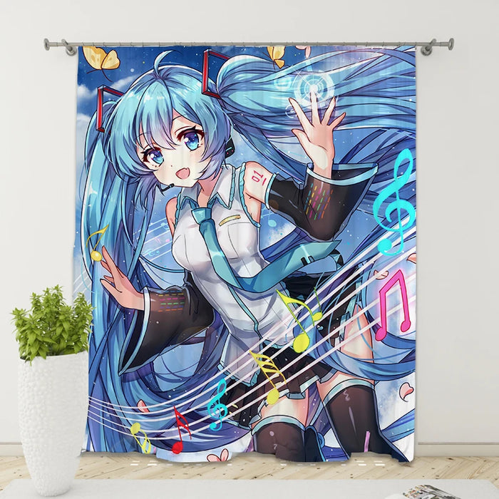 Rideau occultant japonais avec impression 3D Miku en gris clair