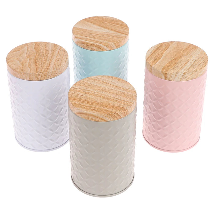 Boîte de rangement métallique ronde couleur jaune pour café et thé