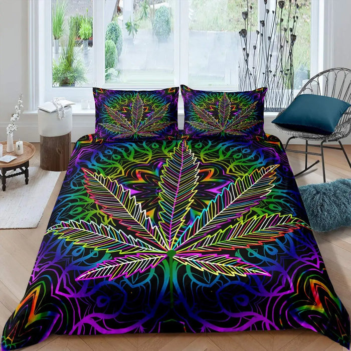Housse de couette personnalisable en microfibre avec motif feuille de chanvre psychédélique