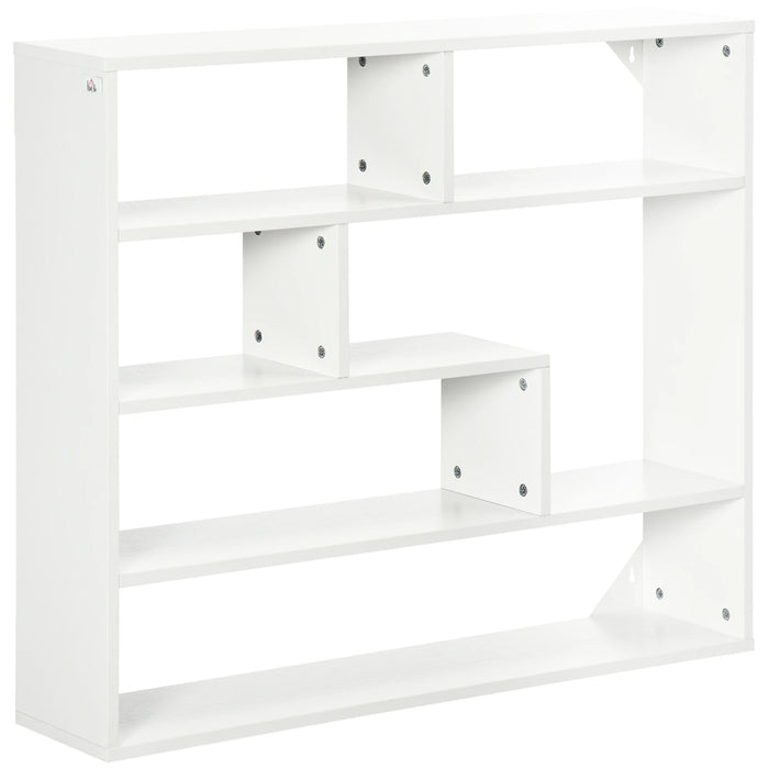 Étagère murale blanche 4 niveaux avec 7 compartiments dans un salon moderne