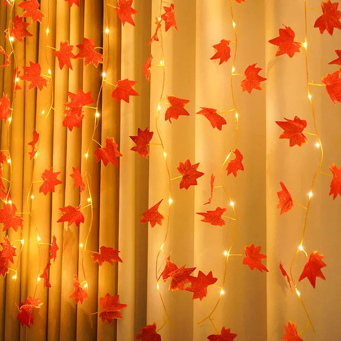 Guirlande lumineuse LED rotin feuille érable blanc chaud