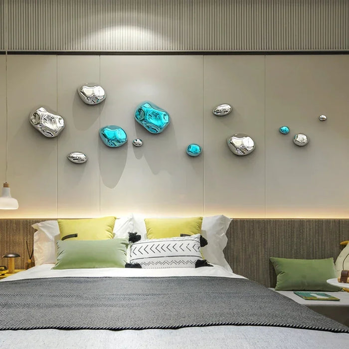 Décoration murale en pierre dorée 3D vue de face avec effet relief