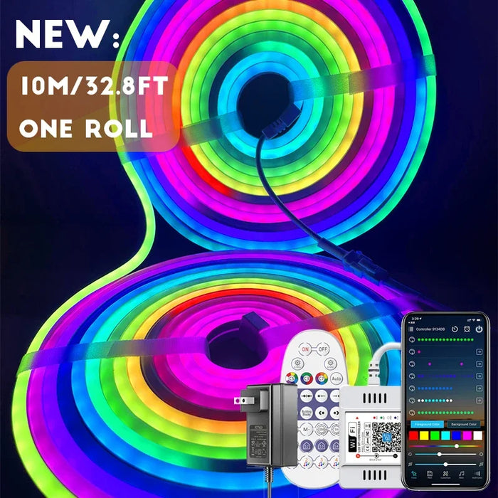 Ruban LED néon RGBIC 10m violet ambiance salon