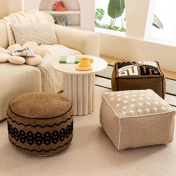 Coussin de sol Teddy crème pouf ottoman moderne salon