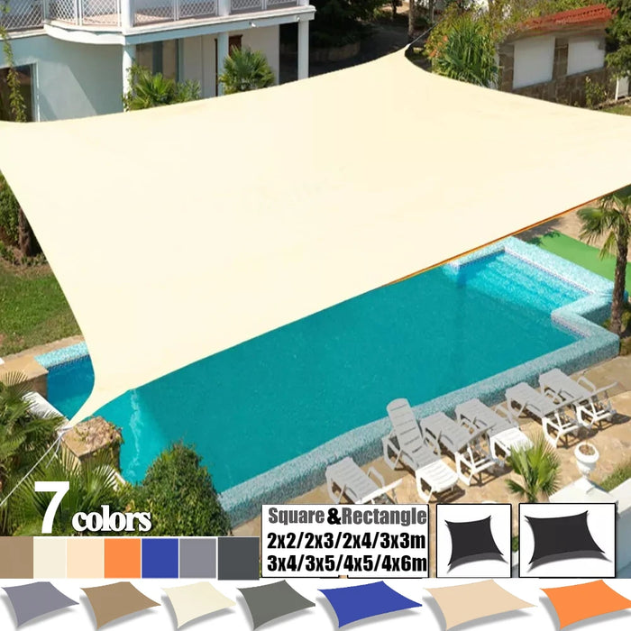 Voile d'ombrage rectangulaire imperméable en Oxford PVC dans un jardin