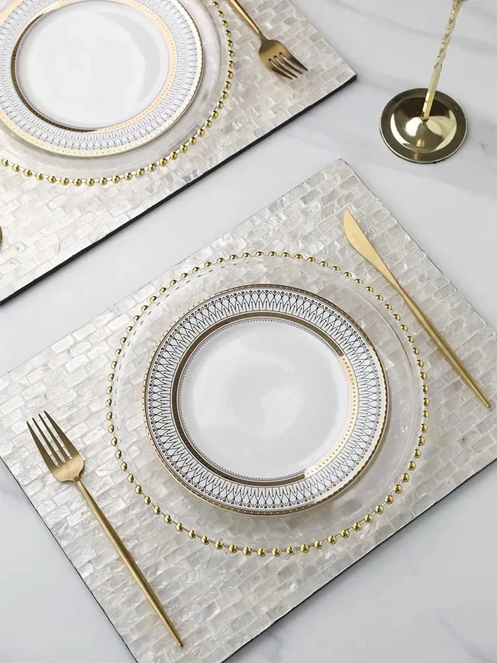 Set de table en céramique rétro beige avec incrustation d'or pour 8 personnes