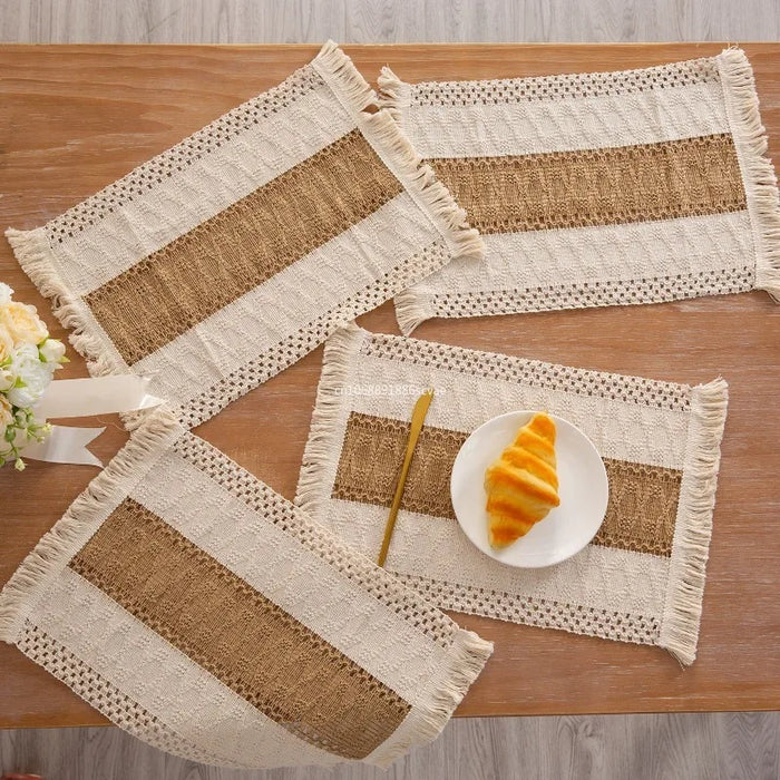 Set de table Boho en coton avec glands rose