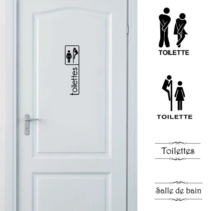 Sticker porte WC humoristique français - Autocollant vinyle salle de bain