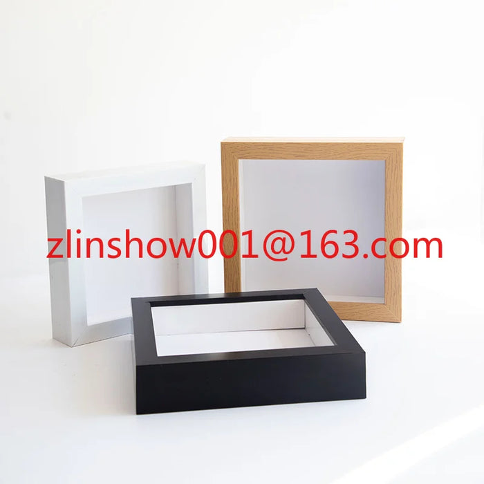 Cadre photo profond 3D en bois blanc avec fleurs séchées