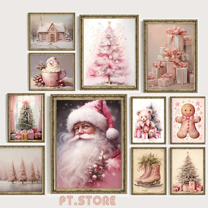 Affiche noel vintage rose maison pain d'epice