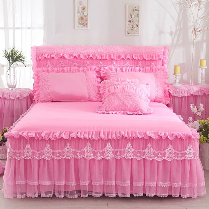 Parure de lit dentelle princesse rose avec taies d'oreiller