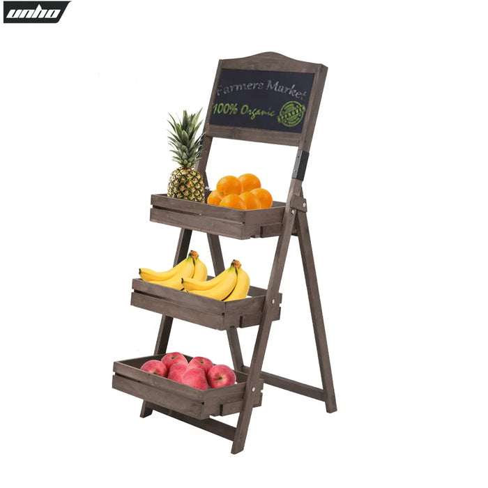 Étagère plante tableau noir 3 niveaux corbeille fruits bois