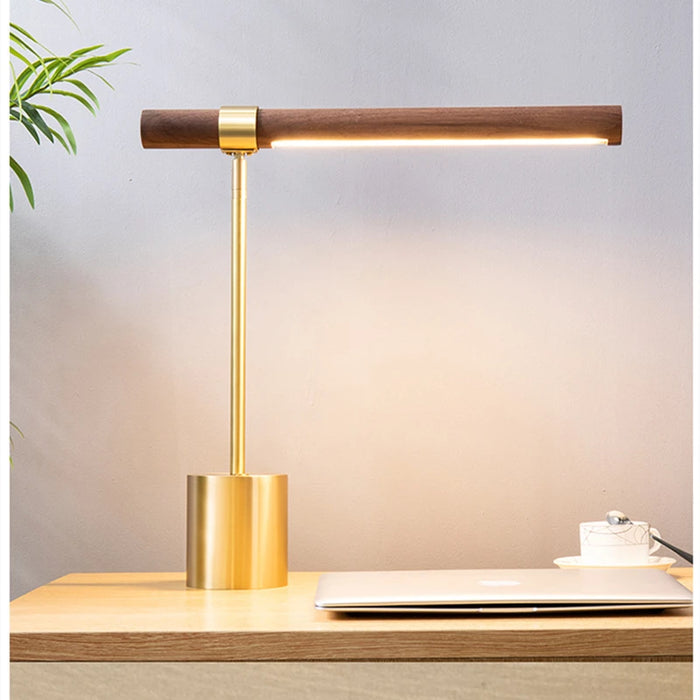 Lampe de chevet design italien en bois et fer, vue de face