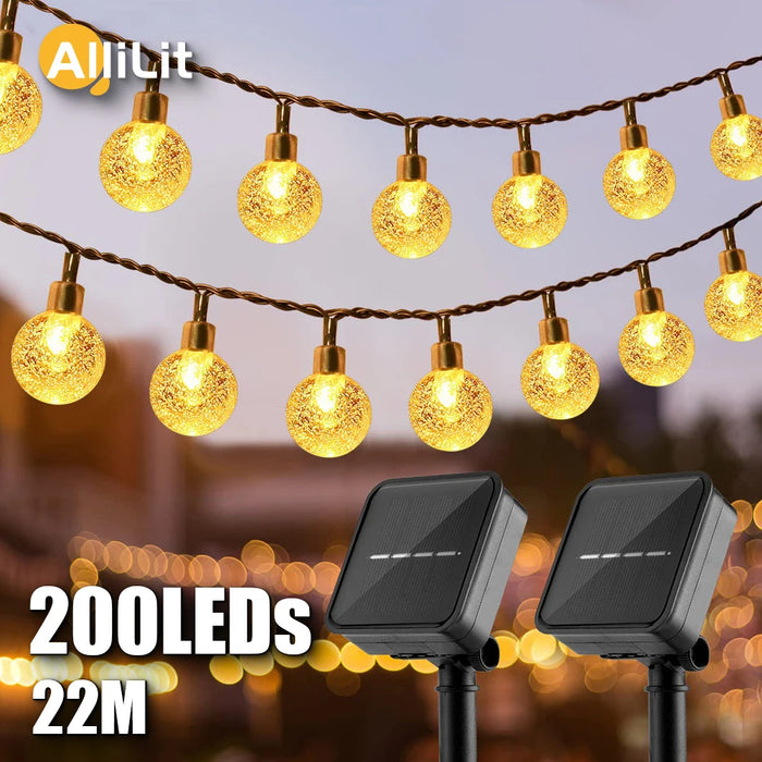 Guirlande solaire 200 LED boule cristal jardin