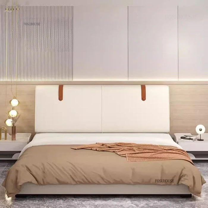 Tête de lit design en cuir patte de chat beige pour chambre moderne