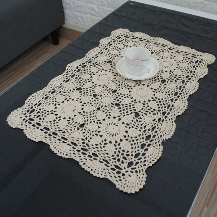 Napperon rectangulaire en coton dentelle crochet blanc