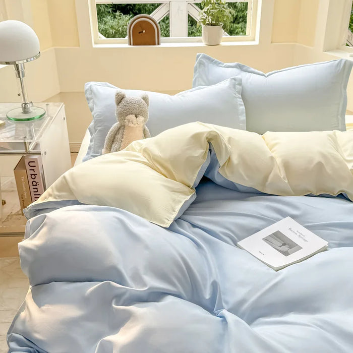 Housse de couette bleue nordique avec fermeture éclair sur un lit