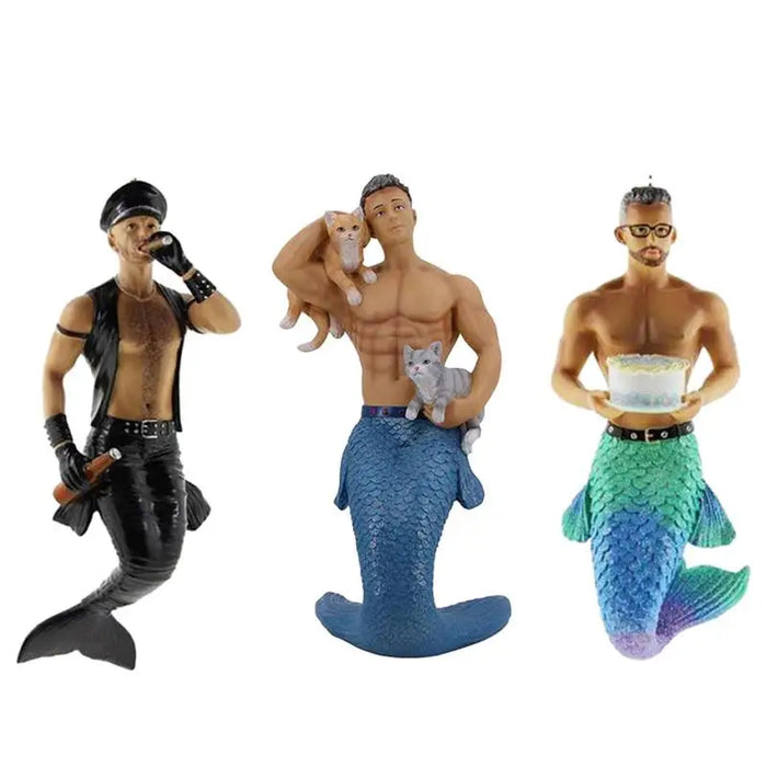 Ornement de Noël acrylique sirène et merman gris suspendu à un sapin