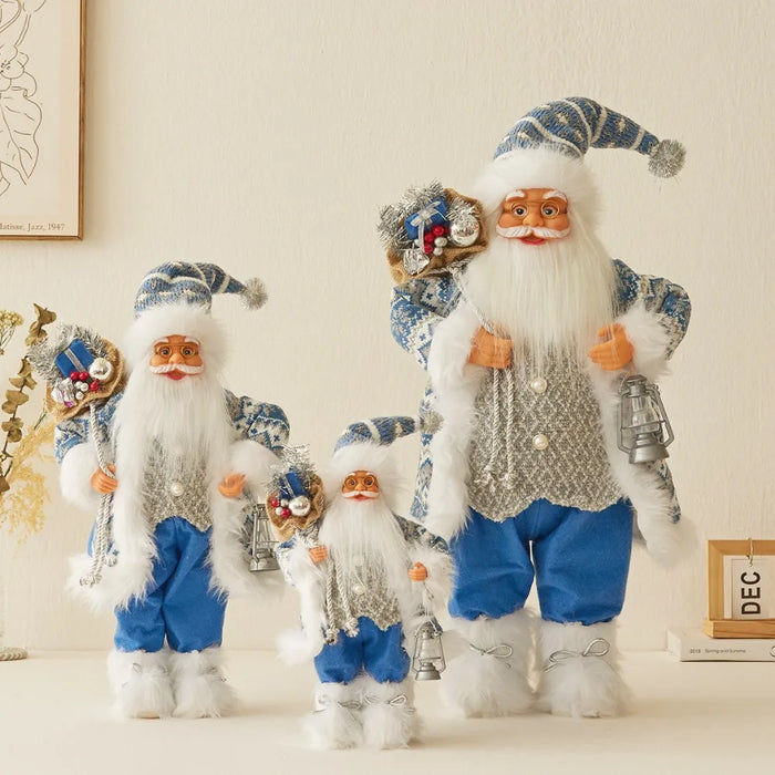 Poupée Père Noël bleu debout vue de face