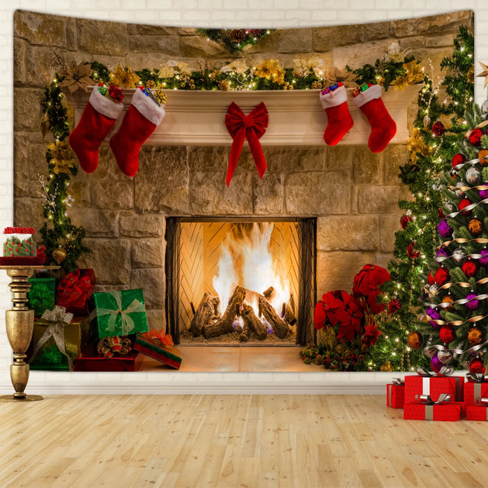 Tapisserie décorative sapin de Noël traditionnel accrochée au mur