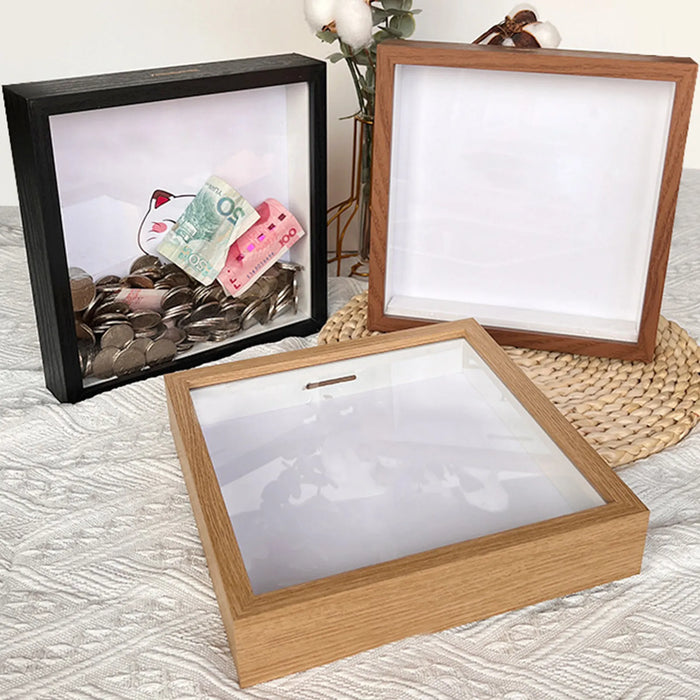 Cadre photo 3D profond rond en bois 20x20cm