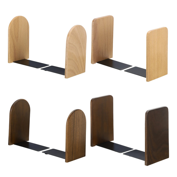Serre-livres en bois avec base métallique noir sur bureau moderne