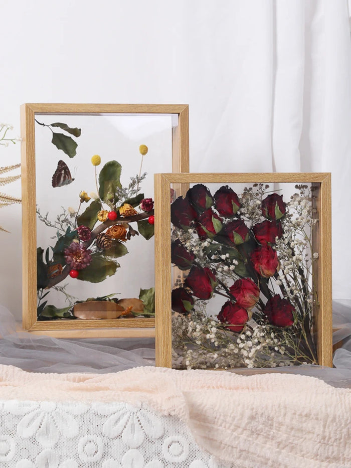 Cadre photo fleur séchée 3D double face rouge