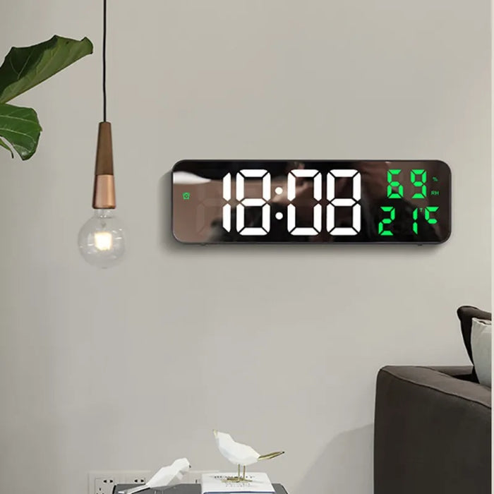 Horloge murale numérique LED noire avec affichage température et humidité