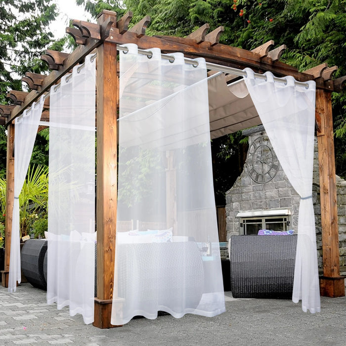 Rideau transparent imperméable pour terrasse avec œillets en couleur blanche