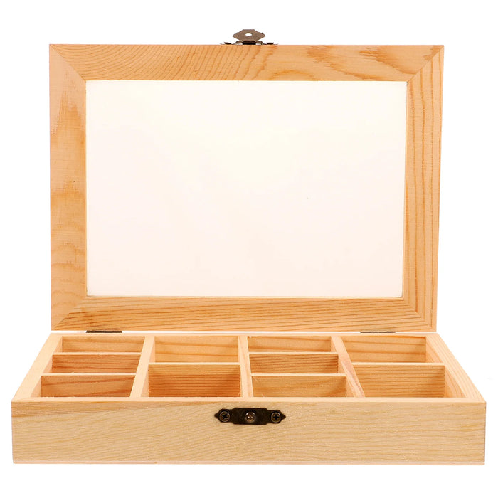 Boîte à bijoux en bois vierge rouge avec couvercle transparent