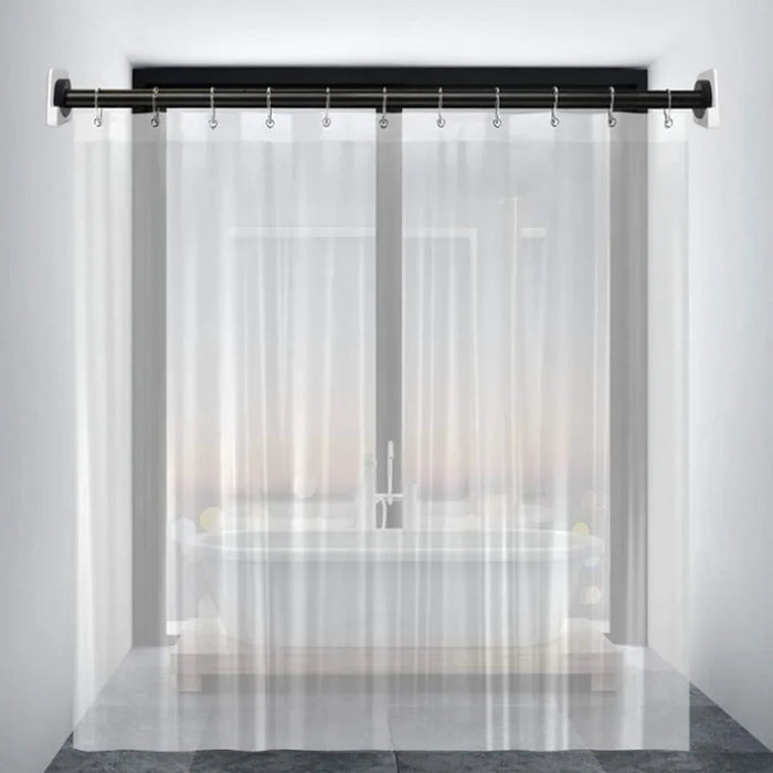Rideau de douche transparent magnétique suspendu dans une salle de bain moderne