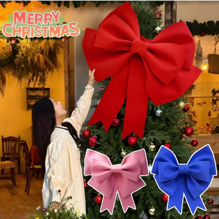 Grand nœud de couronne extérieur XXL jaune fluo pour décoration de Noël