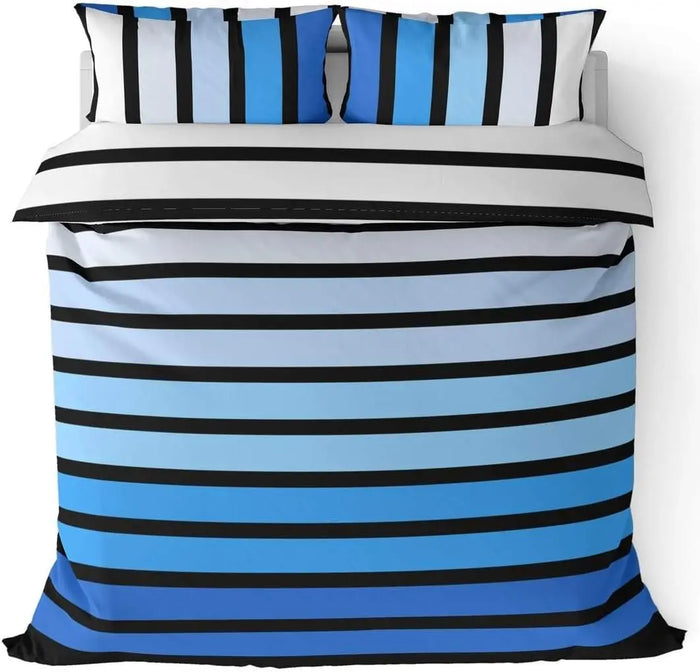 Housse de couette rayée bleu gris vert marron 100x140 cm sur lit simple