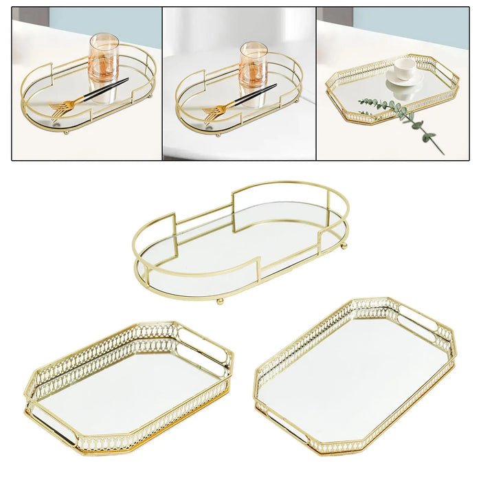 Plateau miroir bijoux cosmétique bleu