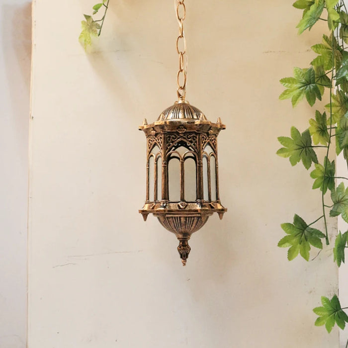 Lampe suspendue rétro extérieure bleue en aluminium et verre pour jardin