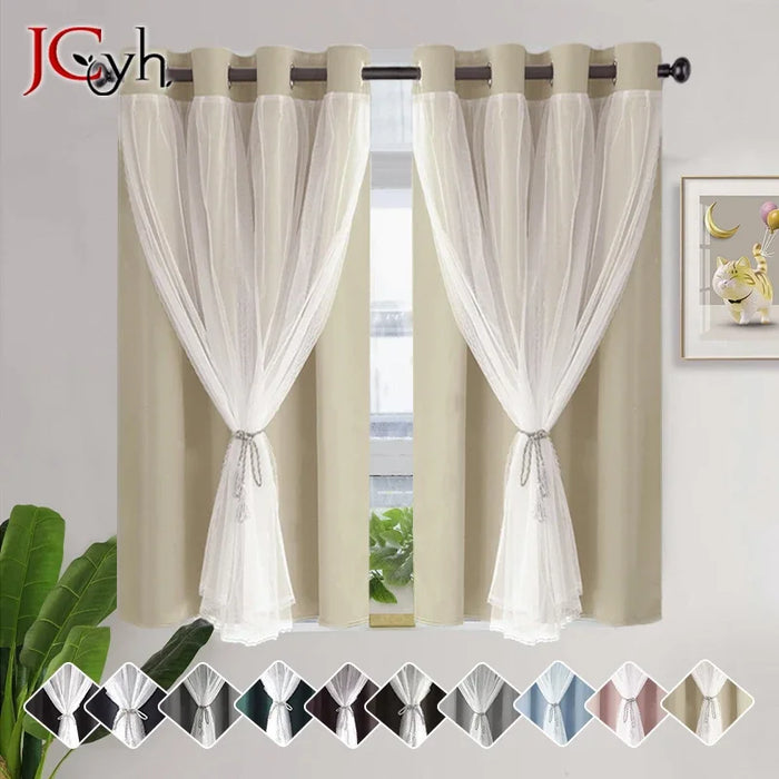 Rideau occultant double couche plaid jaune pour fenêtre française
