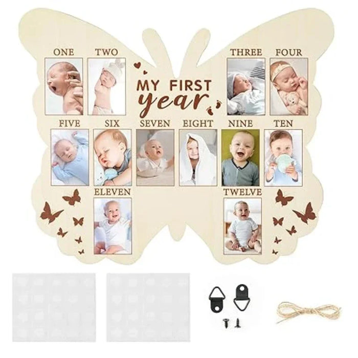 Cadre photo bébé papillon bois gris foncé