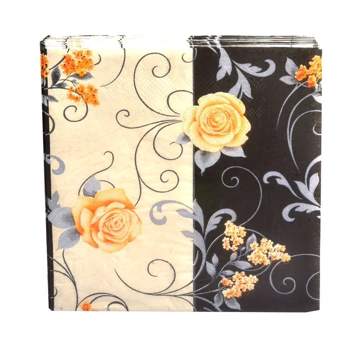 Lot de 20 napperons en papier 33x33 cm motif fleurs noires et roses