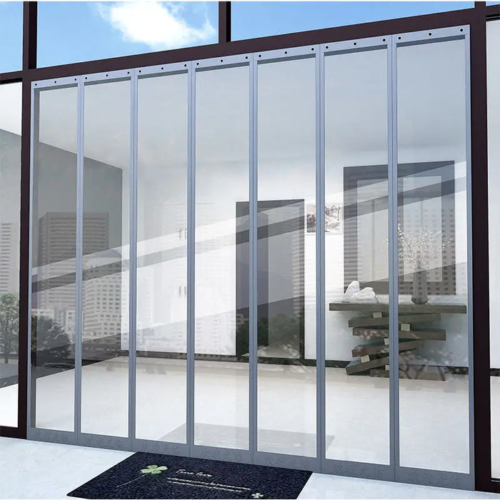 Rideau de porte PVC transparent gris pour garage avec isolation thermique