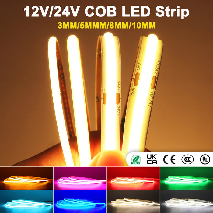 Bande LED COB haute densité flexible 12V 24V blanc chaud